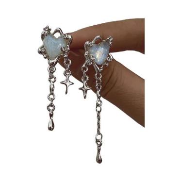 Imagem de Brincos Femininos De Opala E Pedra Da Lua Com Coração, Estrela E Borla