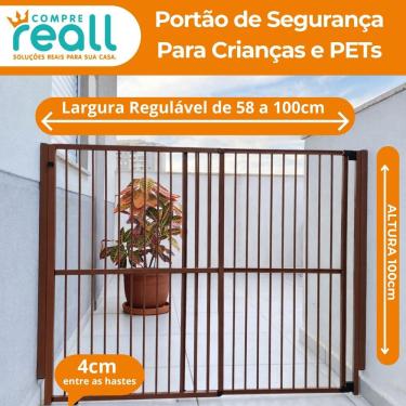 Imagem de Portão de Segurança - Alumínio - 100 cm x 058 a 100 cm - Marrom