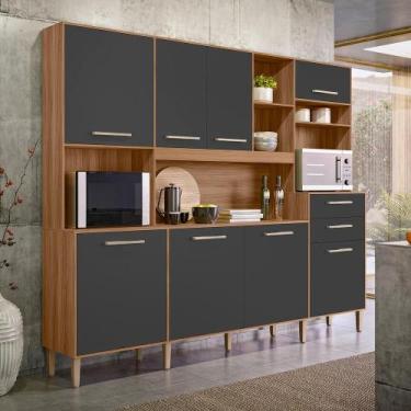 Imagem de Cozinha Compacta Hortelã 8 Portas 2 Gavetas Ipê/Chumbo - Nicioli - Mul