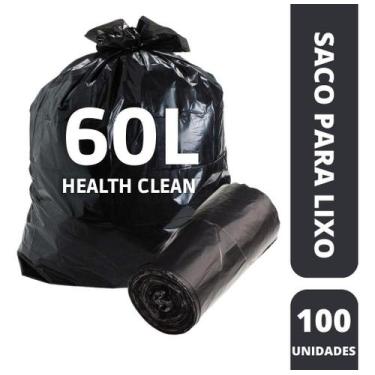 Imagem de Saco Para Lixo 60 Litros Preto 53x62 - Pacote C/100 - HEALTH CLEAN