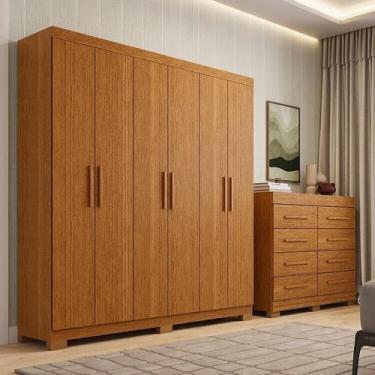 Imagem de Conjunto Quarto Casal Guarda-roupa 6 Portas Cômoda 8 Gavetas Papoulas 