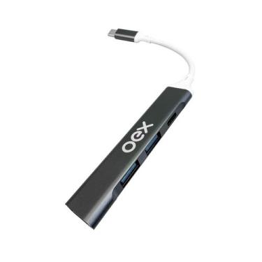 Imagem de Hub usb tipo-c com 3 usb 3.0 e 1 usb-c prata hb106 oex