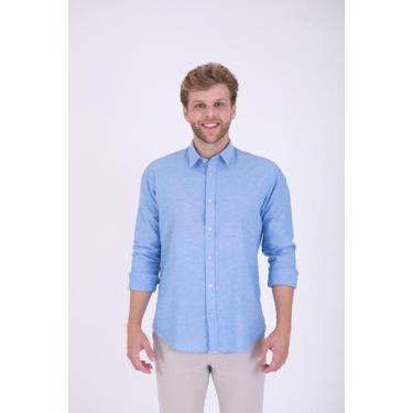 Imagem de Camisa Masculina Linho Manga Longa - JR, Azul, 4