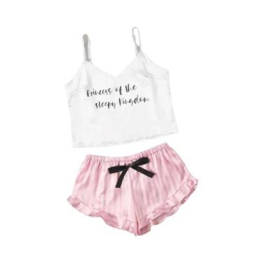 Imagem de Conjunto De Pijamas Sexy De Renda E Seda Para Mulheres, Decote Em V, S