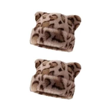 Imagem de Gorro Feminino Com Capuz De Pelúcia Estampa De Leopardo, Quente E Gros