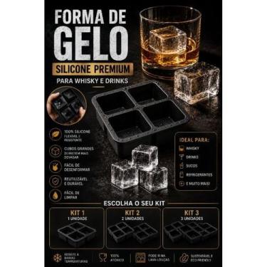 Imagem de Forma de Gelo Silicone Whisky Cubo Grande Drinks Premium Reutilizável 