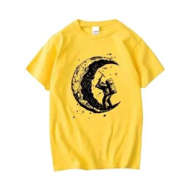 Imagem de Camiseta Masculina Casual De Verão Com Estampa De Lua, Mistura De Algo