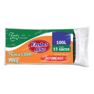 Imagem de Saco Para Lixo Embanew Preto 100l Com 15 Unidades Embalixo  Kit 3un