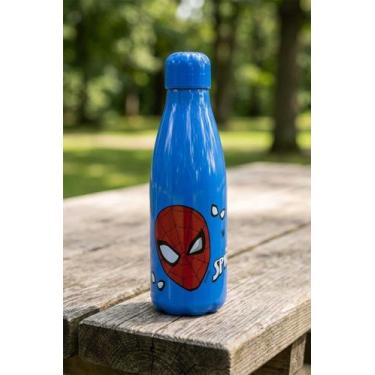 Imagem de Garrafa de Água Squeeze Homem Aranha Paris 600ml Azul Tampa Azul - Pla