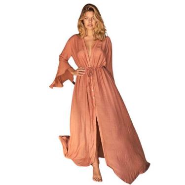 Imagem de Saída de Praia Longa Lisa Túnica Kimono Elegant Piscina Diva - - anjo 