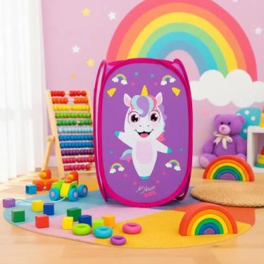 Imagem de Cesto Infantil Dobrável Telado  Organizador de Brinquedos e Roupas  Mu