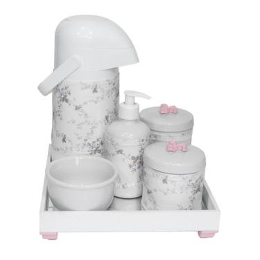 Imagem de Kit Higiene Espelho Completo Porcelanas, Garrafa E Capa Flor De Liz Ro