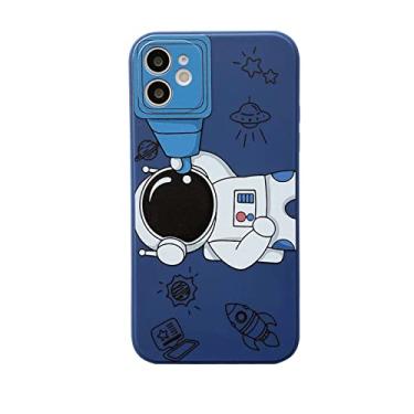 Imagem de Yonds Queen Capa para iPhone 12, capa protetora antiarranhões à prova de choque e à prova de choque com desenho animado astronauta Planeta Espacial Design elegante e macio (iPhone 12, telescópio azul)