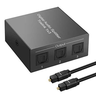 Imagem de Divisor de áudio com divisor Toslink de 3 portas, divisor de áudio óptico digital 1 em 3 saídas, suporte LPCM 2.0 DTS Dolby Digital para PS4 DVD HDTV Blue-Ray Ect