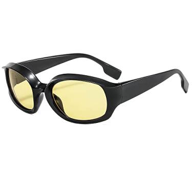 Imagem de Óculos de sol femininos ovais designer retrô óculos de sol para homens clássico colorido vintage sombra feminina uv400, preto, amarelo, CN