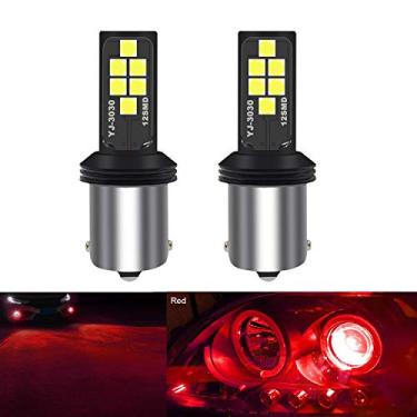 Imagem de SOCAL-LED 1156 BA15s Lâmpada de pisca LED vermelho avançada 3030 SMD brilhante colorida DRL lâmpada de freio lanterna traseira de estacionamento, pacote de 2