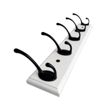Imagem de Mapeoes Suporte de parede para casacos com 5 ganchos, moderno e resistente, 44 cm, ganchos de madeira e preto, branco, cabide para chapéu de entrada, casa de fazenda e corredor