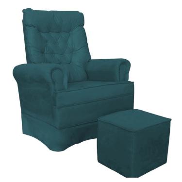 Imagem de Kit Poltrona De Amamentação Com Puff Suede Azul Turquesa