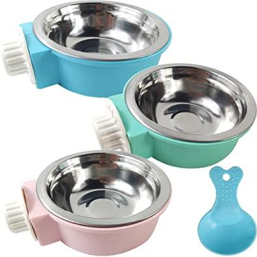 Imagem de GXXMEI 3 unidades de tigelas para cães com colher de comida, removível, para pendurar, de aço inoxidável, alimentador de alimentos, gaiola de animais de estimação, copo para gatinhos, filhotes, pássaros, ratos, porquinhos da Índia