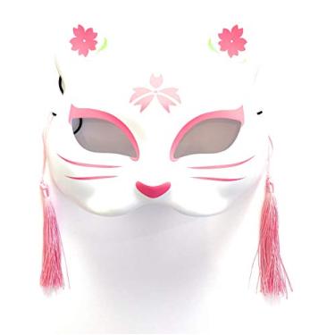 Imagem de happy happy Kitsune Fox Neko Máscara de Gato para Fantasia de Natal, Cosplay Animal Kabuki Meia Face Gato Máscaras Festa Sakura