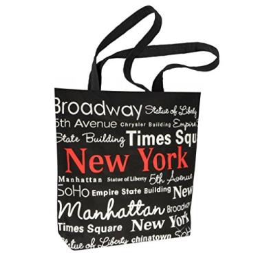Imagem de Sacola New York City, 35,5 cm de lona preta 100% algodão vermelho New York tote bolsas fashion