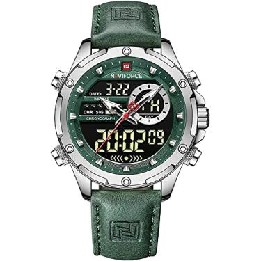 Imagem de Relógios esportivos multifunções militares masculinos 3ATM à prova d'água relógio digital analógico quartzo cronógrafo relógio de pulso para homens, Prateado, verde