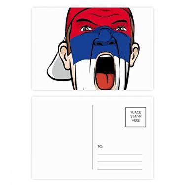 Imagem de Bandeira da Sérvia máscara facial cabeça gritando conjunto de cartão postal de aniversário cartão de agradecimento