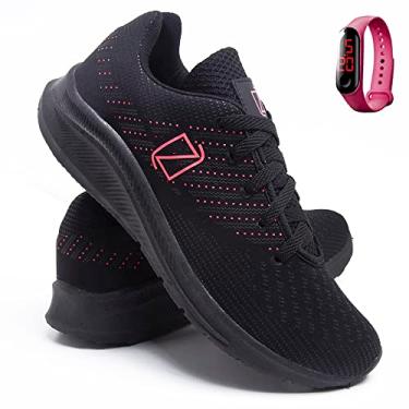 Imagem de Tenis Masculino Academia e Caminhada Ultra Leve + Relógio Digital - PretoRosa/37