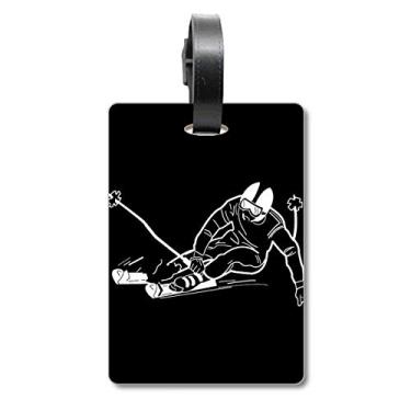 Imagem de Bolsa de viagem esportiva de inverno preta com estampa de ilustração e etiqueta para cartão de bagagem com etiqueta para pendurar Scutcheon