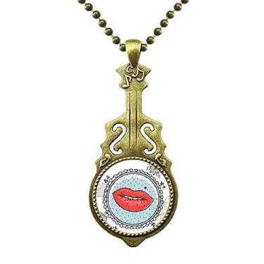 Imagem de DIYthinker Colar de flor labial, moldura de folha, padrão de desenho animado, joia antiga com pingente de música