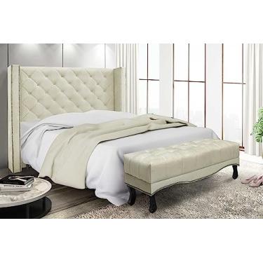 Imagem de Conjunto Kit Cabeceira Quarto + Recamier Sofá Divã Estofado Chaise 2 Lugares 1,4 M Europe (Veludo bege)