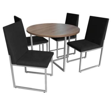 Imagem de Kit Mesa De Jantar Theo Com 4 Cadeiras Sttan Ferro Cinza Tampo Rústico