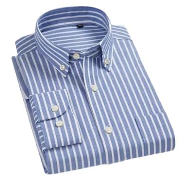 Imagem de HSQIBAOER Camisa social masculina de manga comprida com botões, xadrez, listrada, com bolso, camisas masculinas, 18-222, XXG