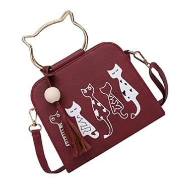 Imagem de Adorainbow 1 pç bolsa mensageiro bolsa feminina bolsa tiracolo feminina bolsa de mão pu bolsa prática estilo gato transversal, Vermelho escuro, 21.5X9X19CM