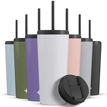 Imagem de JoyJolt Copo isolado a vácuo de 680 g com tampa e canudo (2 cada) Copo de aço inoxidável de parede dupla a vácuo, forrado de cobre para bebidas geladas/retidas 12 horas. Garrafa de água à prova de