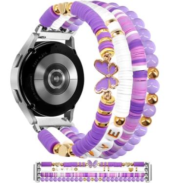 Imagem de JR.DM Pulseira com contas compatível com Samsung Galaxy Watch 6/5/4, pulseira de 40 mm e 44 mm, Galaxy Watch 5 Pro de 45 mm, Active 2, Watch 4 Classic 42 mm e 46 mm, pulseira feminina, joia borboleta