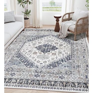 Imagem de befbee Tapetes de área 5x7 para sala de estar, tapete lavável resistente a manchas, tapetes antiderrapantes para quarto, cozinha, tapete persa boho - decoração de casa vintage (cinza/bege, 1,5 x 18 m)