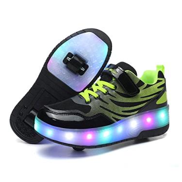 Imagem de BFOEL Tênis esportivo Spider Roller Skates com carregamento USB para meninos e meninas, crianças, aniversário, dia de Ação de Graças, Natal, melhor presente, Preto/Verde, 17
