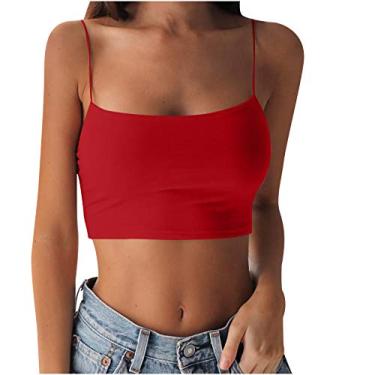Imagem de Regatas femininas sem mangas, alças finas, caimento justo, blusas sensuais, camisa de verão para sair, Vermelho, 4G