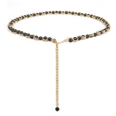 Imagem de Cinto feminino plus size, corrente de cintura de pérola sintética, corrente extralonga para o corpo, corrente grossa ajustável de 149 cm, XX-Large, Liga de alumínio, pérolas de plástico