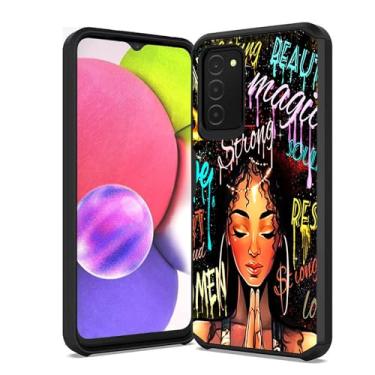 Imagem de BFRKXOCK Capa para Samsung Galaxy A03s, à prova de choque, à prova de arranhões, capa de armadura híbrida de camada dupla para Samsung Galaxy A03S, mulheres afro-americanas menina negra com coroa