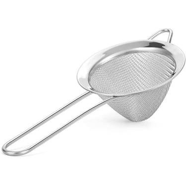 Imagem de Coador cônico de aço inoxidável de malha fina da KITCHENISTIC de 7,5 cm. Melhor para treinamento de alimentos, café, chá, polpa de frutas, sucos e muito mais!