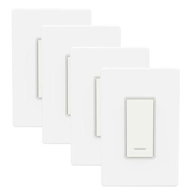Imagem de BN-LINK Interruptor de luz de parede WiFi Smart, sem necessidade de hub com função de temporizador, branco, compatível com Alexa e Google Assistant, fio neutro necessário, rede de 2,4 Ghz somente (pacote com 4)
