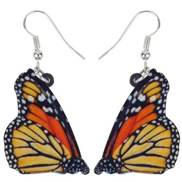 Imagem de Bonsny Brincos de borboleta floral com pingente de gota para mulheres, meninas, crianças, pingentes de presente, Acrílico