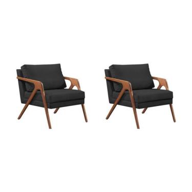 Imagem de Kit 2 Poltronas Decorativa Mona Luxo Veludo Preto Base Madeira Maciça
