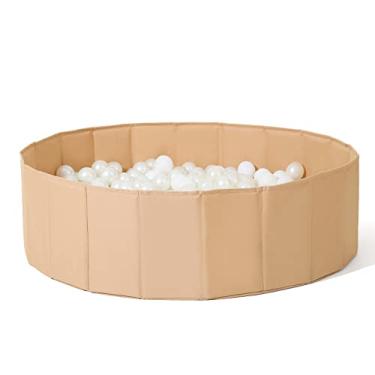 Imagem de Poços de bola para crianças, piscina de brincar com bolsa de armazenamento para bebês, meninas, meninos, crianças, cerca, pano Oxford portátil e dobrável, bege