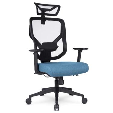 Imagem de Cadeira Escritório Ergonomica DT3 Unic-R em Mesh + Tecido, braços reguláveis, apoio lombar almofadado com ajuste de altura, apoio de cabeça 3D, suporta até 120kg e altura máx. de 1,80m (Blue)