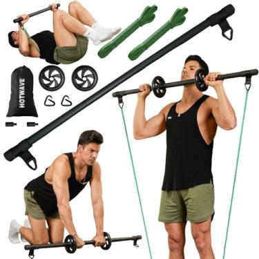 Imagem de HOTWAVE Barra de faixas de resistência com rolo abdominal, academia doméstica portátil, equipamento de treinamento de força, agachamentos, supino, levantamento de peso, exercícios de corpo inteiro