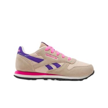 Imagem de Reebok Tênis infantil unissex de couro clássico, Tapioca/rosa atômico/roxo solar, 20