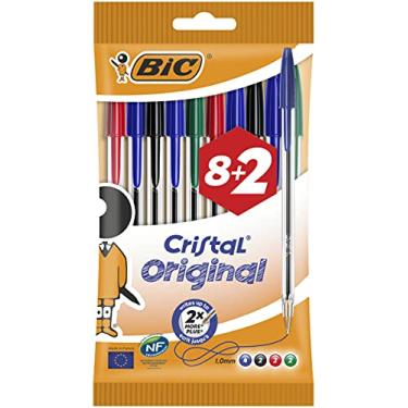 Imagem de BIC Canetas esferográficas originais Cristal ponta média (1,0 mm) - cores sortidas, bolsa de 8+2